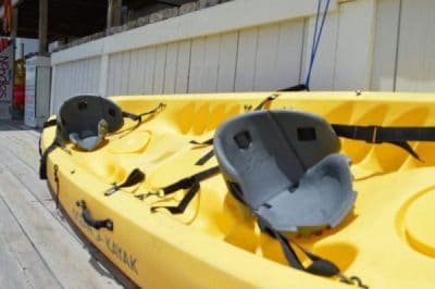 Close up of an empty yellow Ocean Kayak tandem kayak